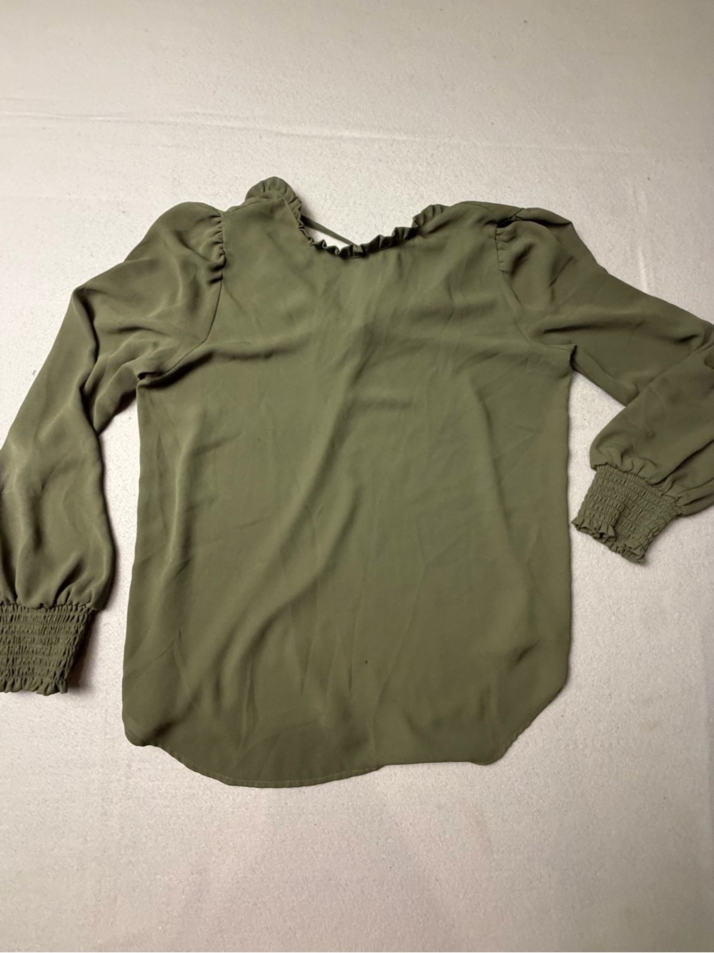 LOFT Olive Green Ruffle-Trim Long Sleeve Blouse